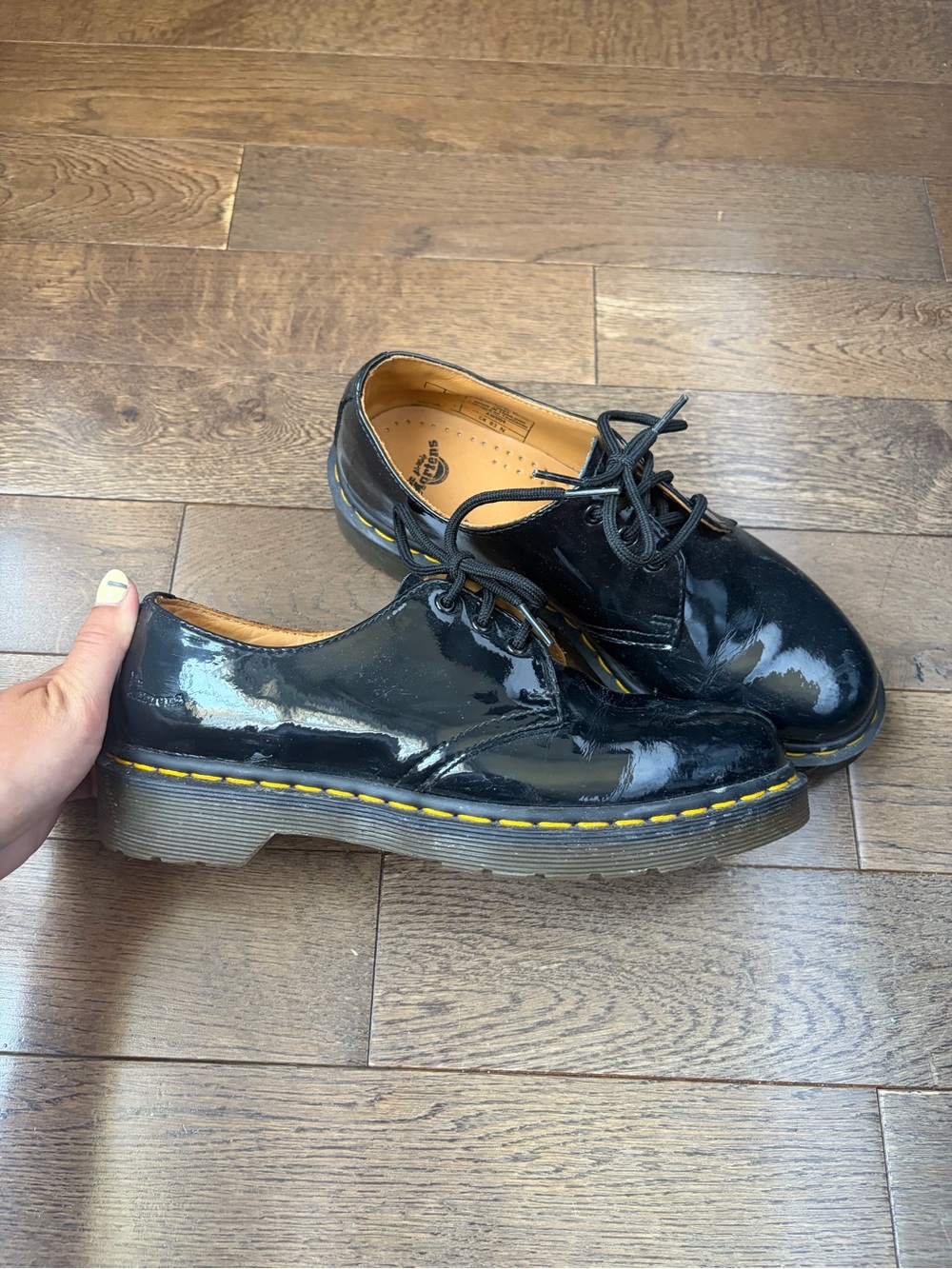 Dr. Martens Black Patent Leather Oxford with Yellow Stitching
